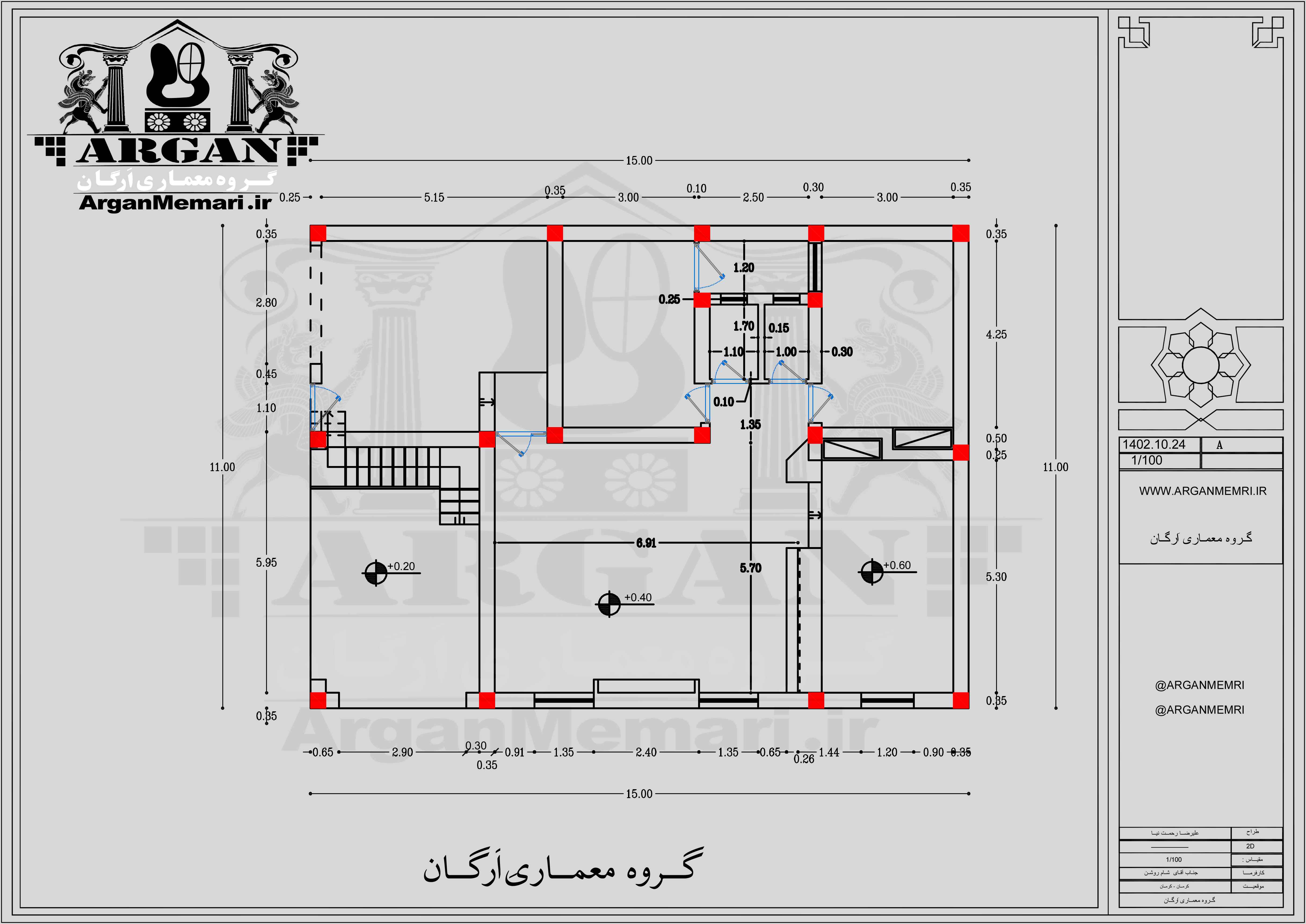 پلان ساختمان دوطبقه مسکونی در کرمان